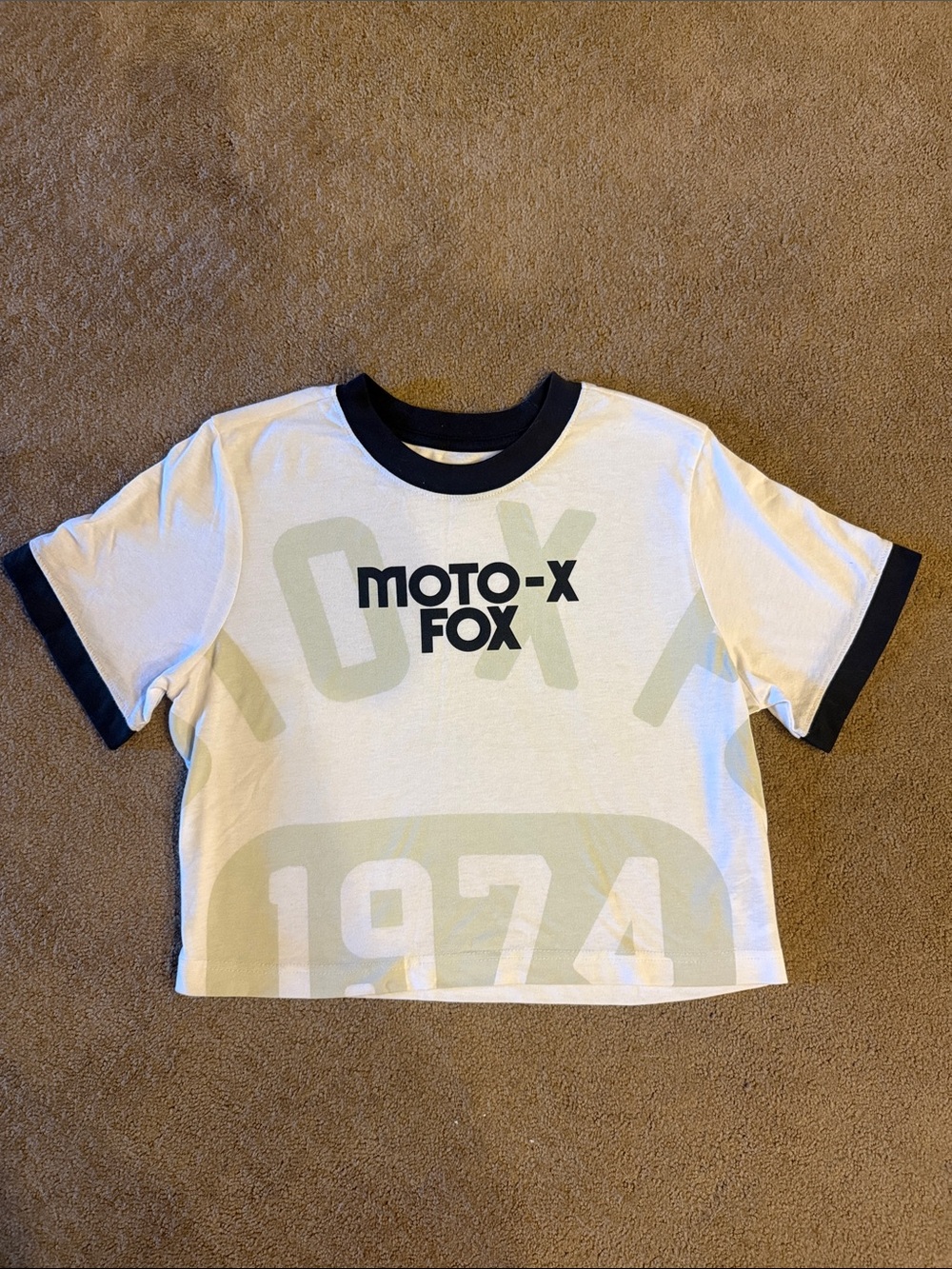 Fox Women’s White Crop Tee with black Trim and Moto-X Graphic